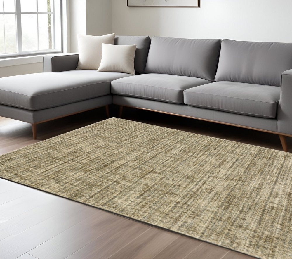 10' X 13' Beige Brown Tan And Blue Green Abstract Power Loom Stain Resistant Area Rug
