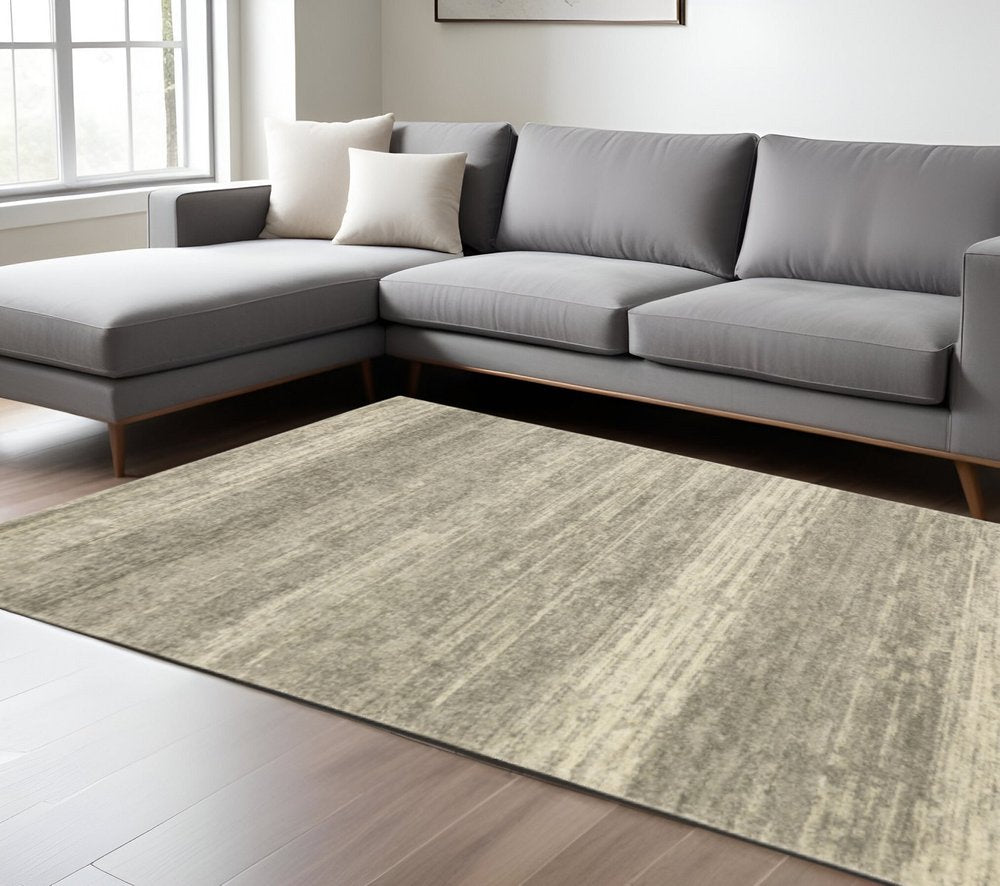 10' X 13' Grey Beige And Tan Abstract Power Loom Stain Resistant Area Rug