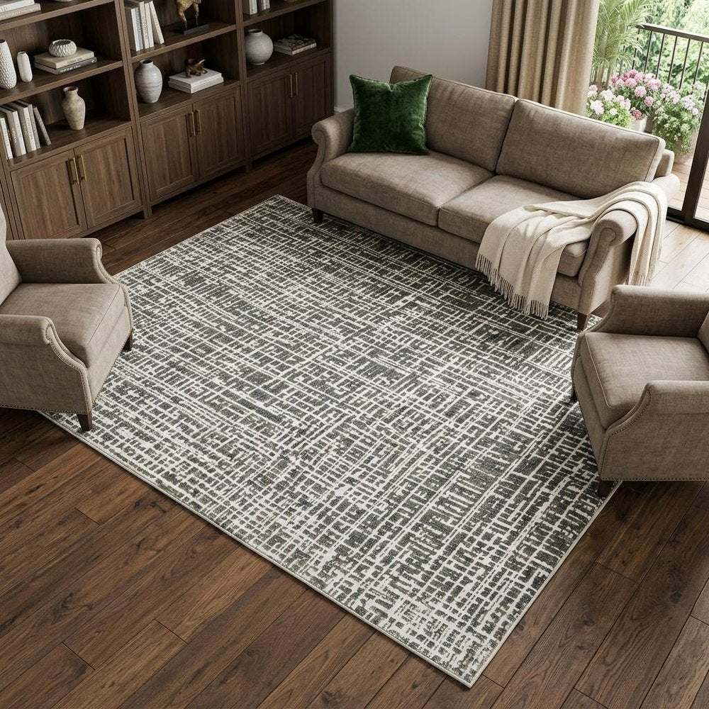 7' X 10' Gray And Ivory Abstract Area Rug