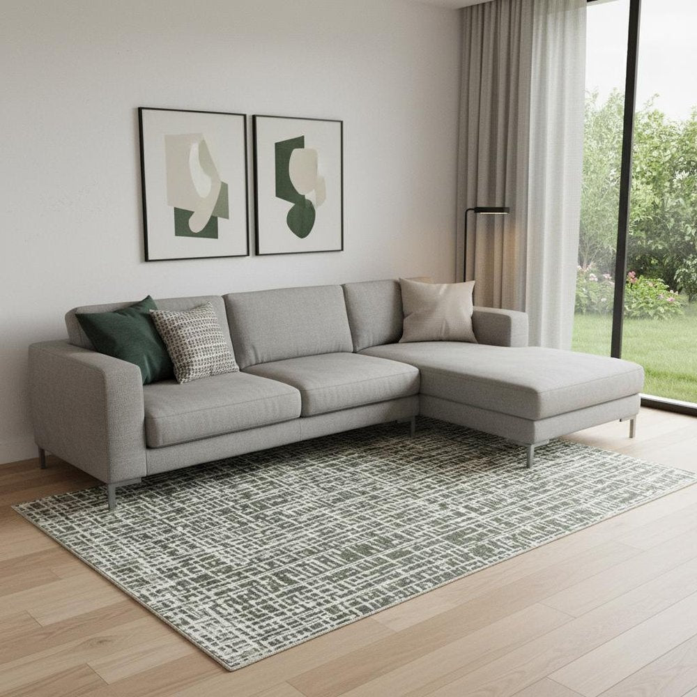 10' X 13' Grey And Ivory Abstract Power Loom Stain Resistant Area Rug