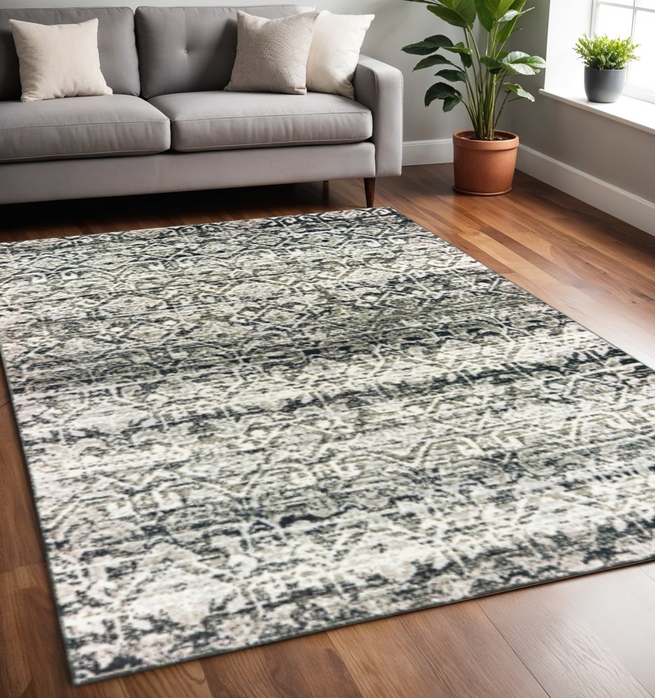 5' X 8' Grey And Ivory Geometric Power Loom Stain Resistant Area Rug