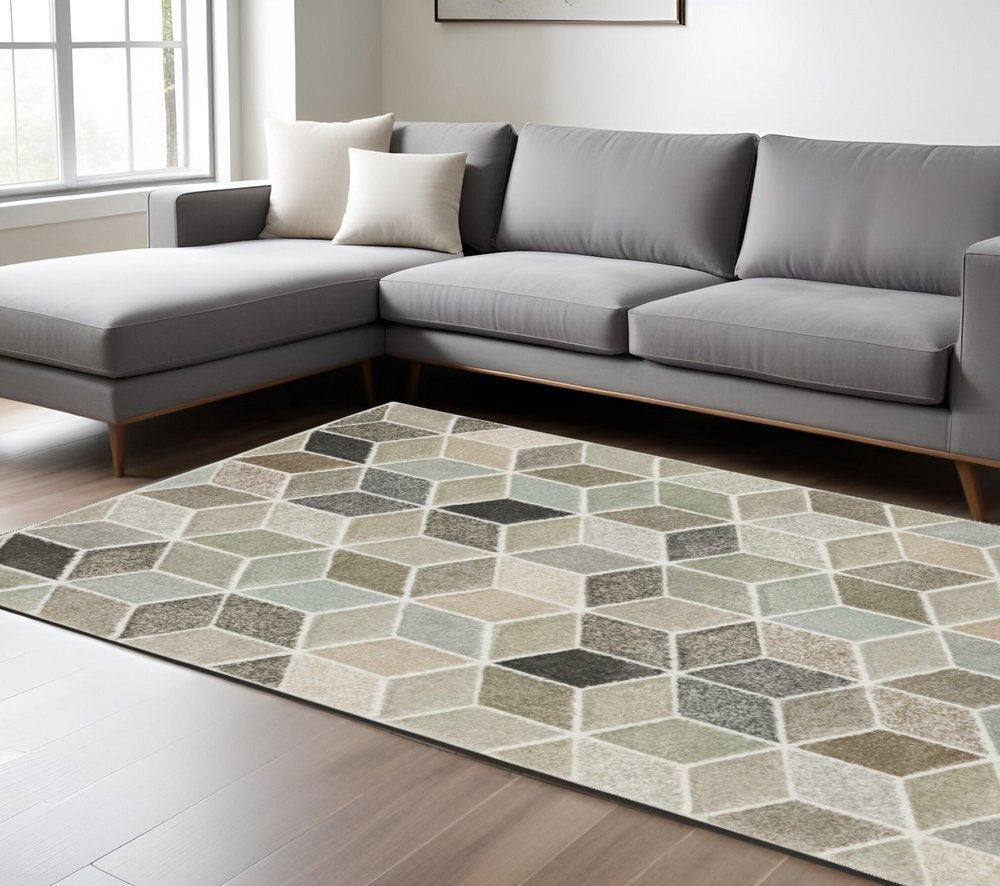7' x 10' ivory gray & charcoal geometric area rug.