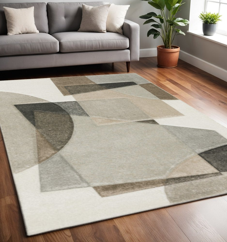 5' X 8' Beige Geometric Power Loom Area Rug