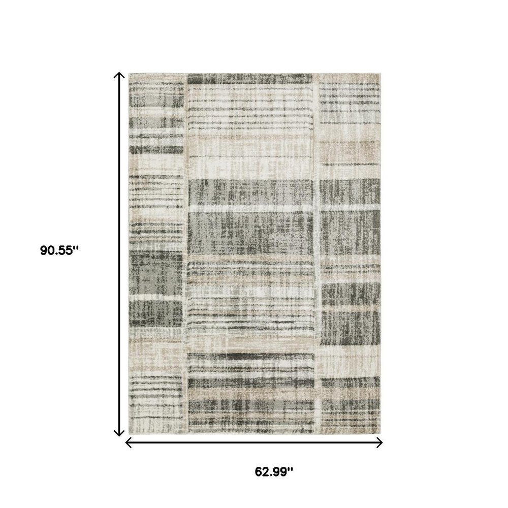 5' X 8' Grey Charcoal Ivory Tan Brown And Beige Geometric Power Loom Stain Resistant Area Rug