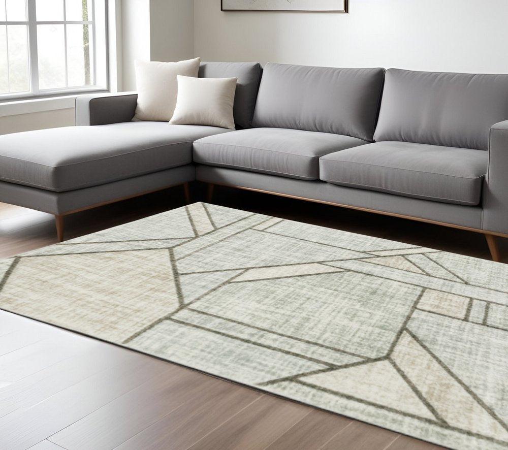 10' X 13' Gray And Ivory Geometric Power Loom Area Rug