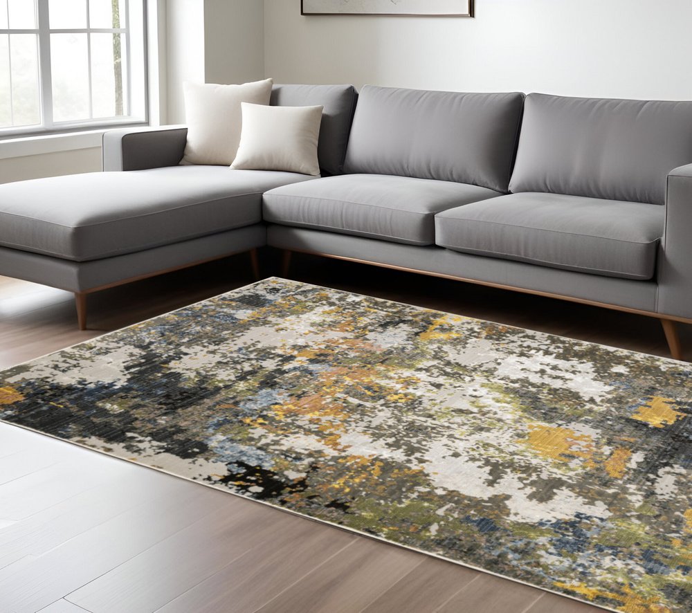 8' X 11' Beige Green And Orange Abstract Area Rug
