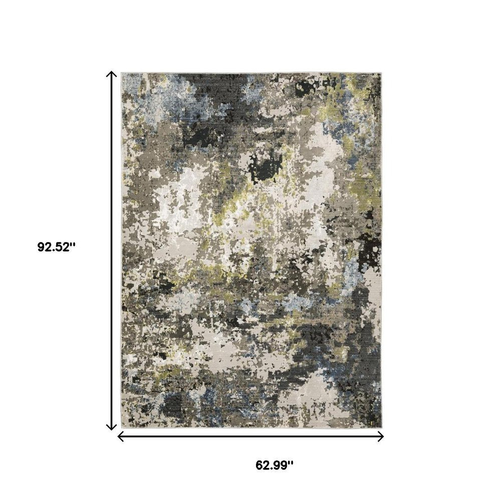 5' X 8' Grey Green Gold Blue And Beige Abstract Power Loom Stain Resistant Area Rug