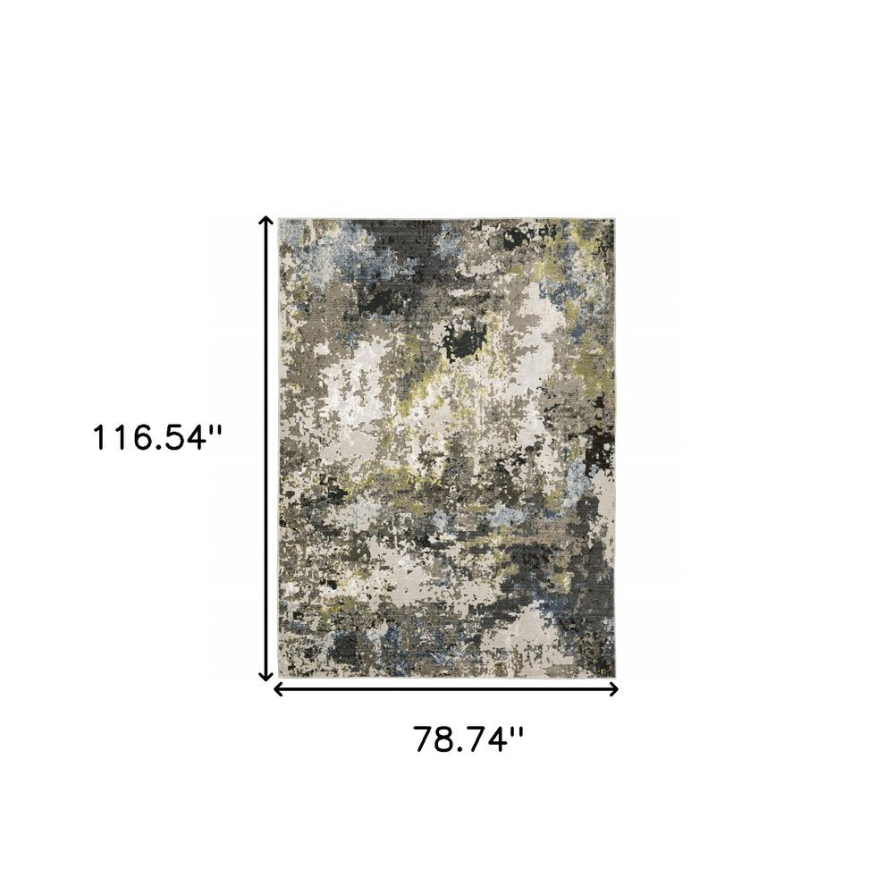 7' X 10' Gray And Green Abstract Area Rug