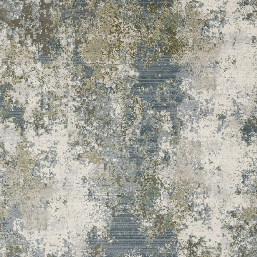 5' X 8' Blue Grey Green And Beige Abstract Power Loom Stain Resistant Area Rug