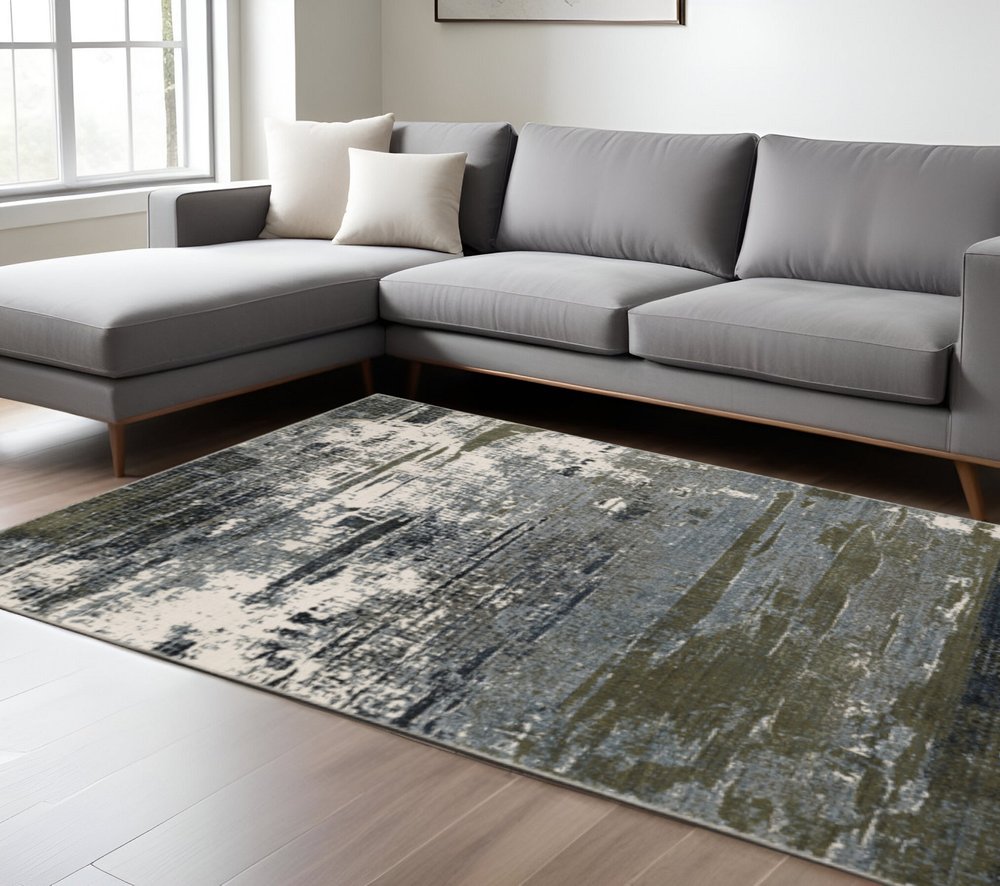 10' X 13' Blue And Green Abstract Power Loom Area Rug