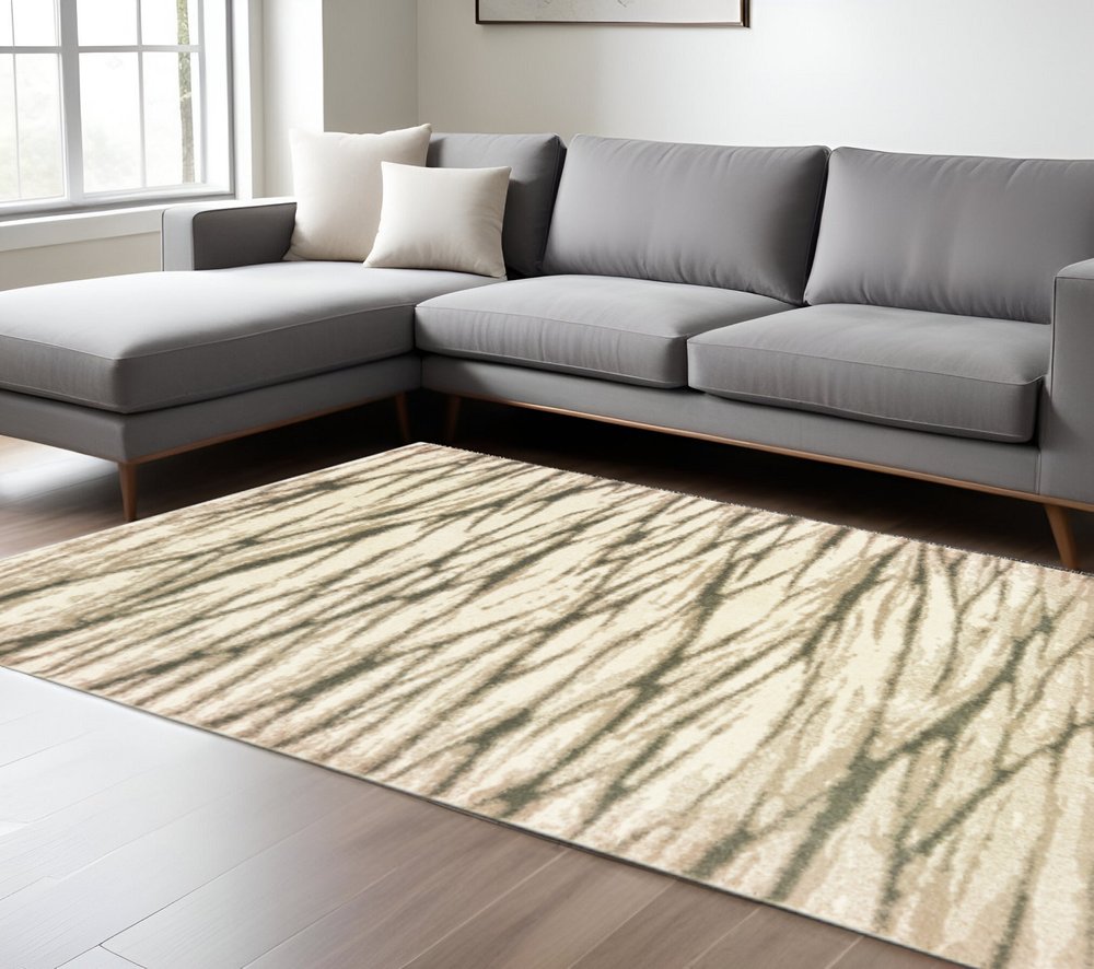 10' X 13' Ivory Sand And Ash Abstract Power Loom Stain Resistant Area Rug