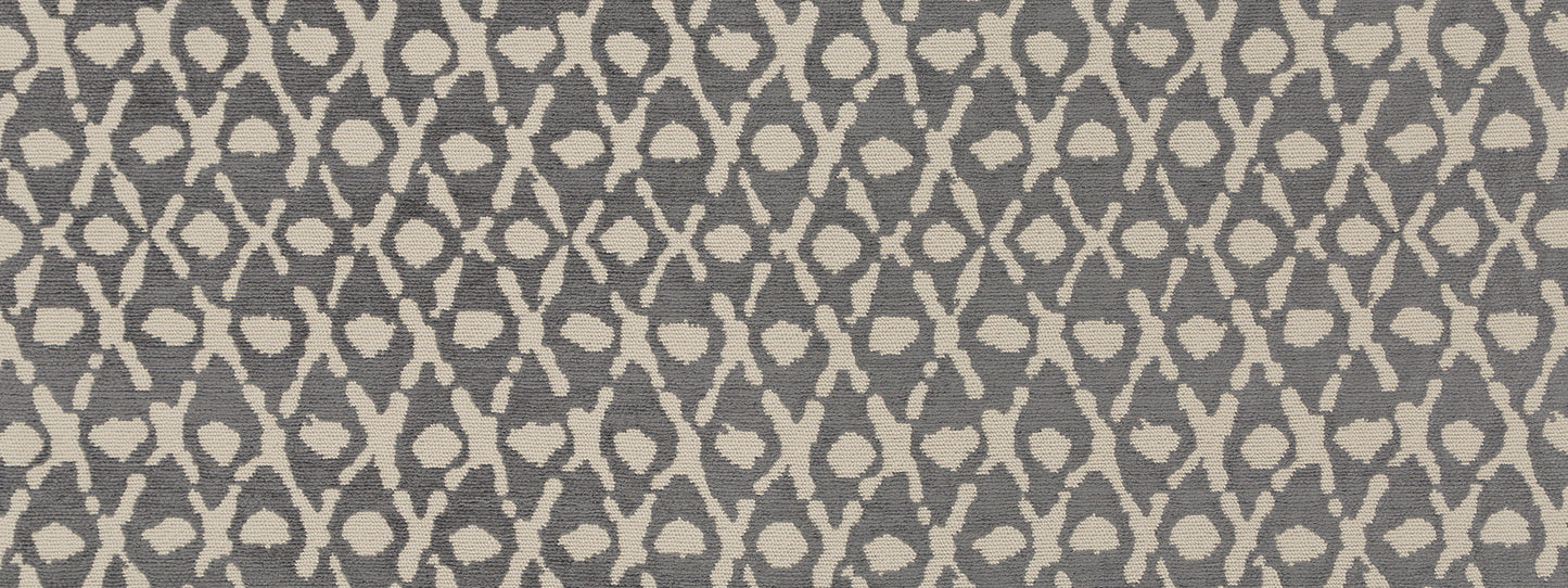 Beige and gray abstract geometric textile pattern, woven fabric suitable for upholstery, drapes or cushions.