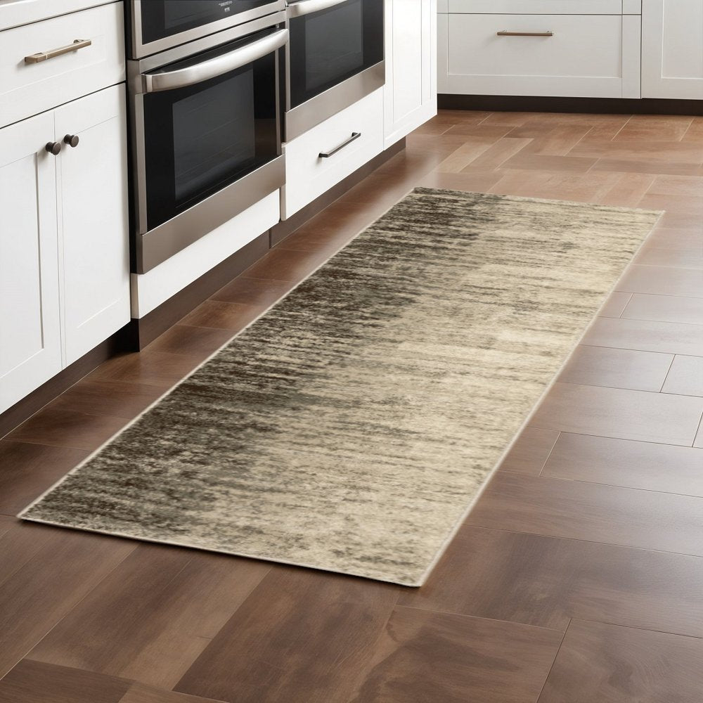 2' X 8' Beige And Grey Abstract Power Loom Stain Resistant Runner Rug