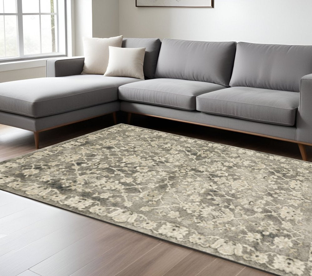 6' X 9' Grey Beige Tan And Brown Oriental Power Loom Stain Resistant Area Rug