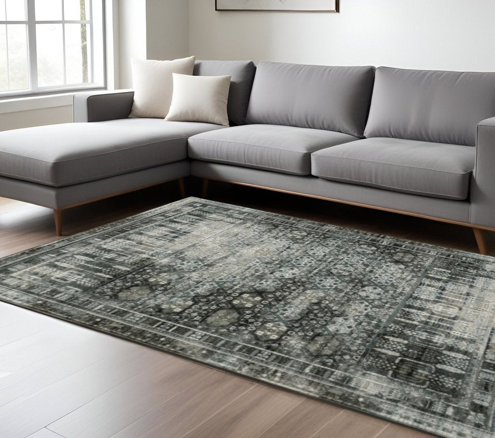 10' X 13' Gray And Ivory Oriental Power Loom Area Rug