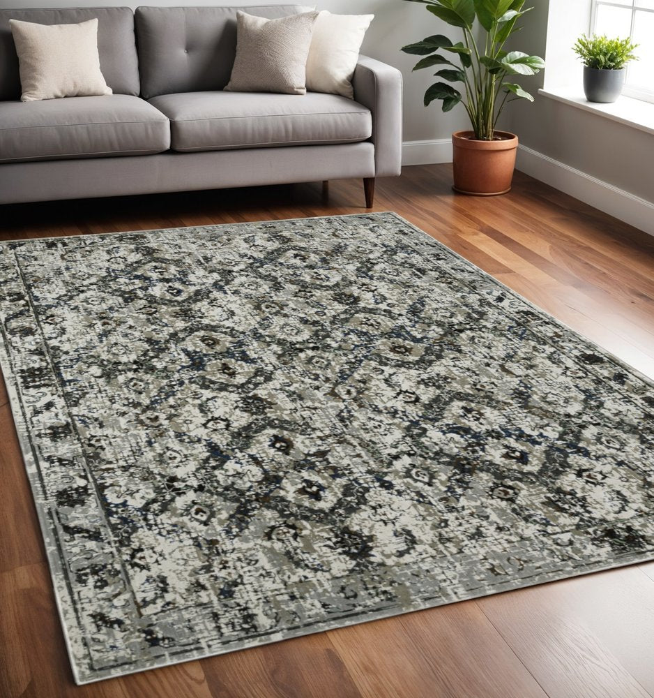 5' X 8' Charcoal And Gray Oriental Distressed Area Rug