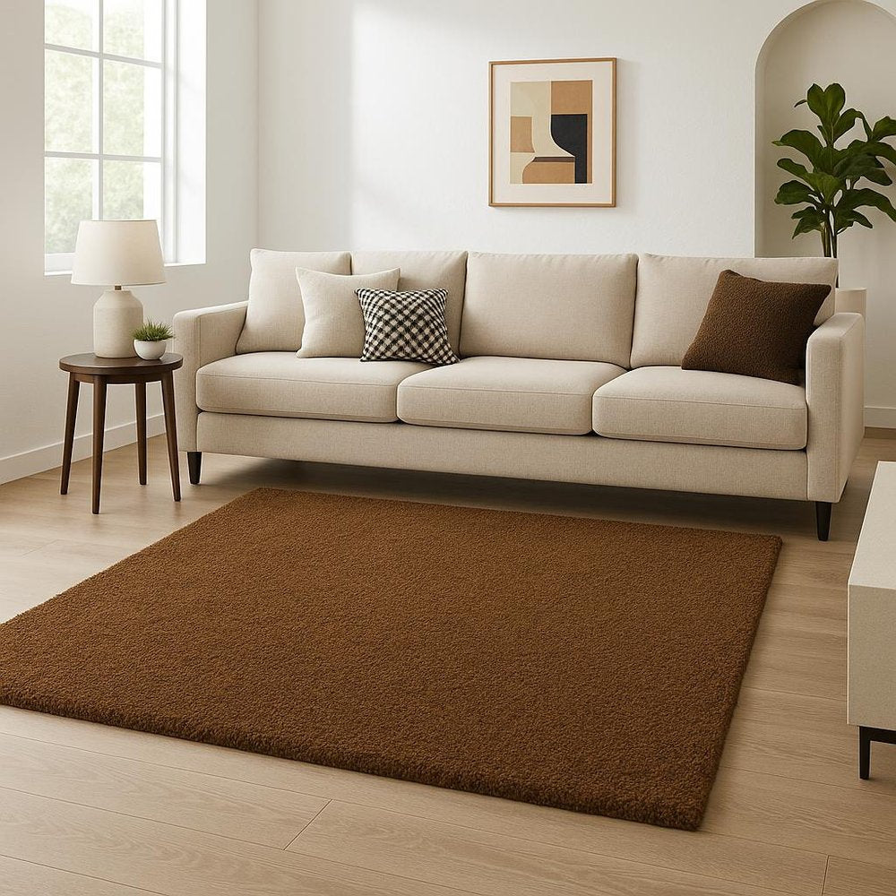 10' X 13' Brown Shag Tufted Handmade Stain Resistant Area Rug