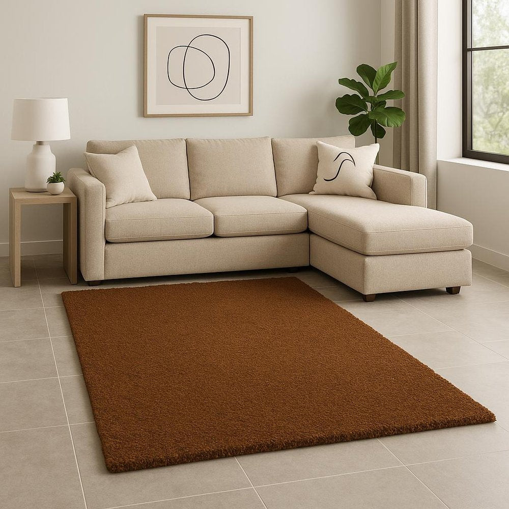 8' X 11' Brown Shag Tufted Handmade Stain Resistant Area Rug