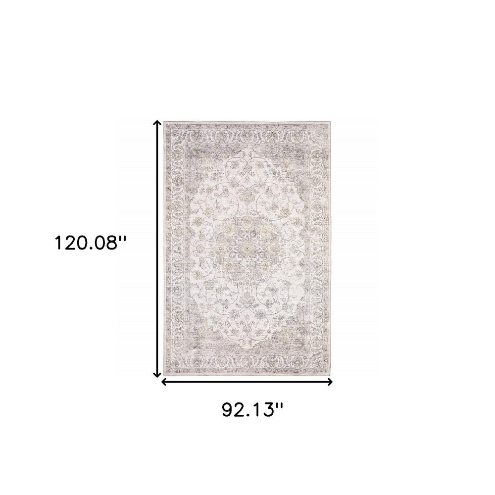 8' X 10' Beige And Gold Oriental Distressed Area Rug