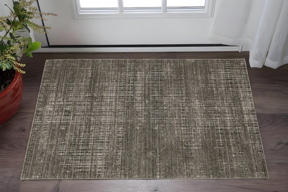 3' X 5' Charcoal Grey Grey Ivory Tan And Brown Abstract Power Loom Stain Resistant Area Rug