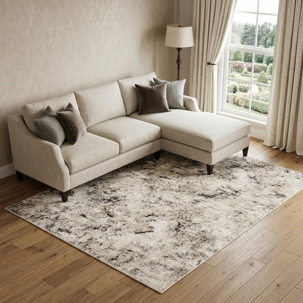 7' X 10' Ivory And Gray Abstract Area Rug