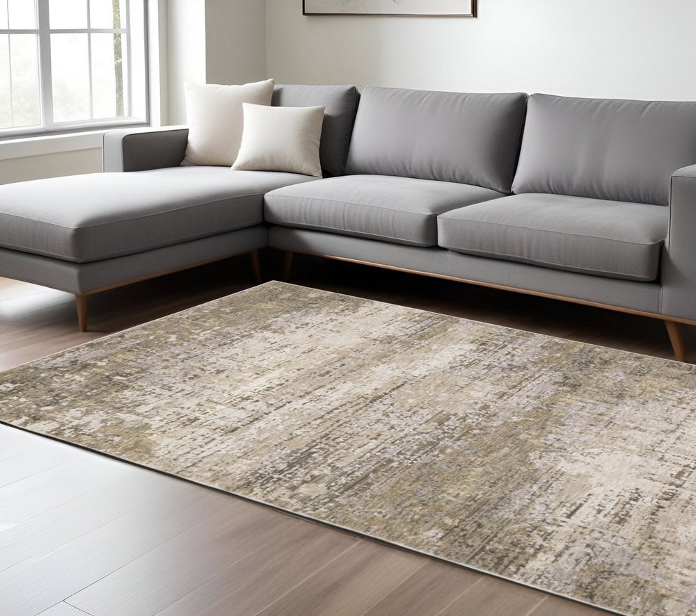 7' X 10' Beige And Gray Abstract Distressed Area Rug
