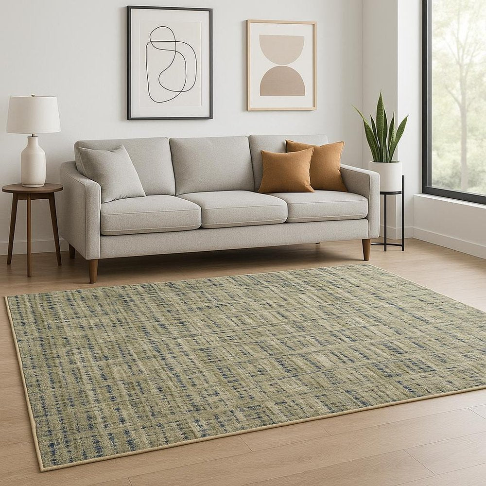 10' X 13' Green Blue Ivory Beige And Light Blue Abstract Power Loom Stain Resistant Area Rug