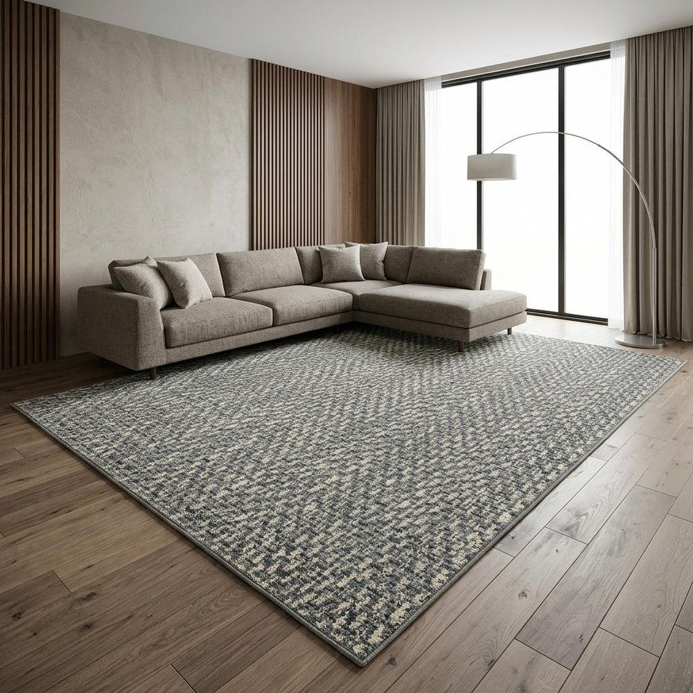 10' X 13' Blue And Ivory Geometric Distressed Area Rug