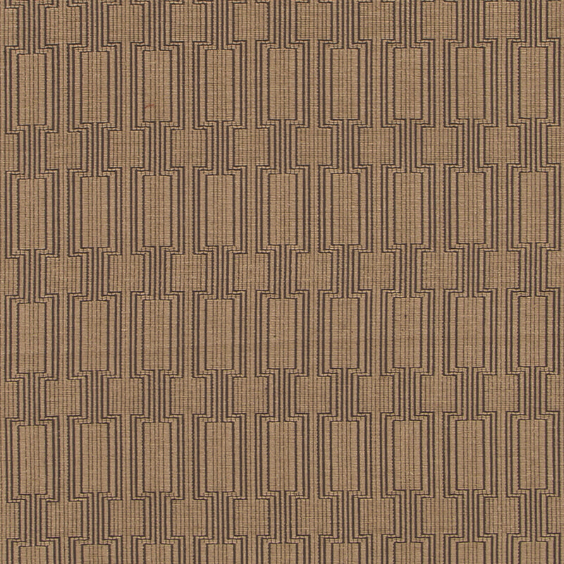 Beige and brown woven fabric with a repeating rectangular frame motif; upholstery or drapery textile.