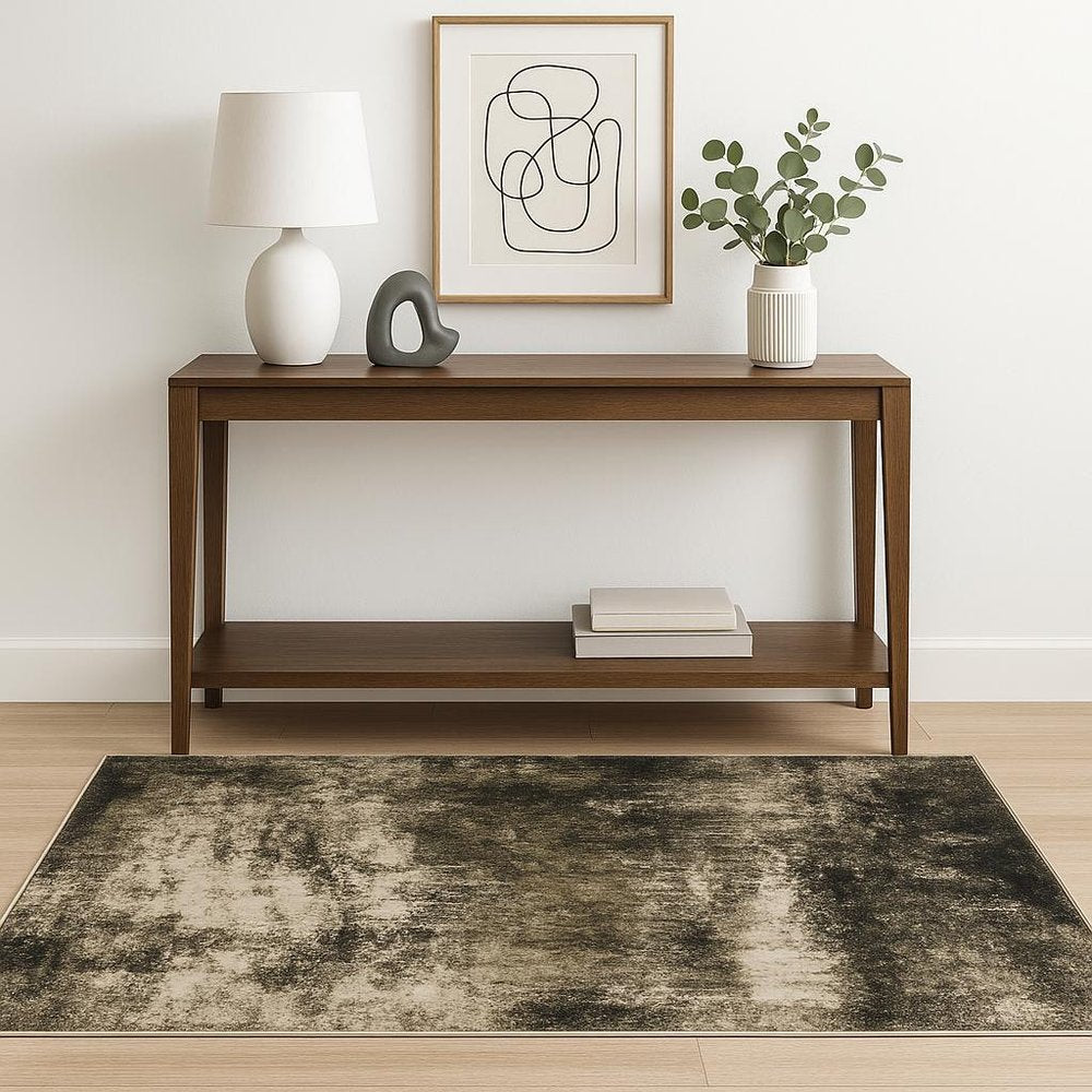 4' X 6' Charcoal Grey And Beige Abstract Power Loom Stain Resistant Area Rug
