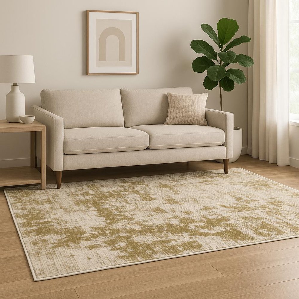 5' X 7' Beige Gold And Grey Abstract Power Loom Stain Resistant Area Rug