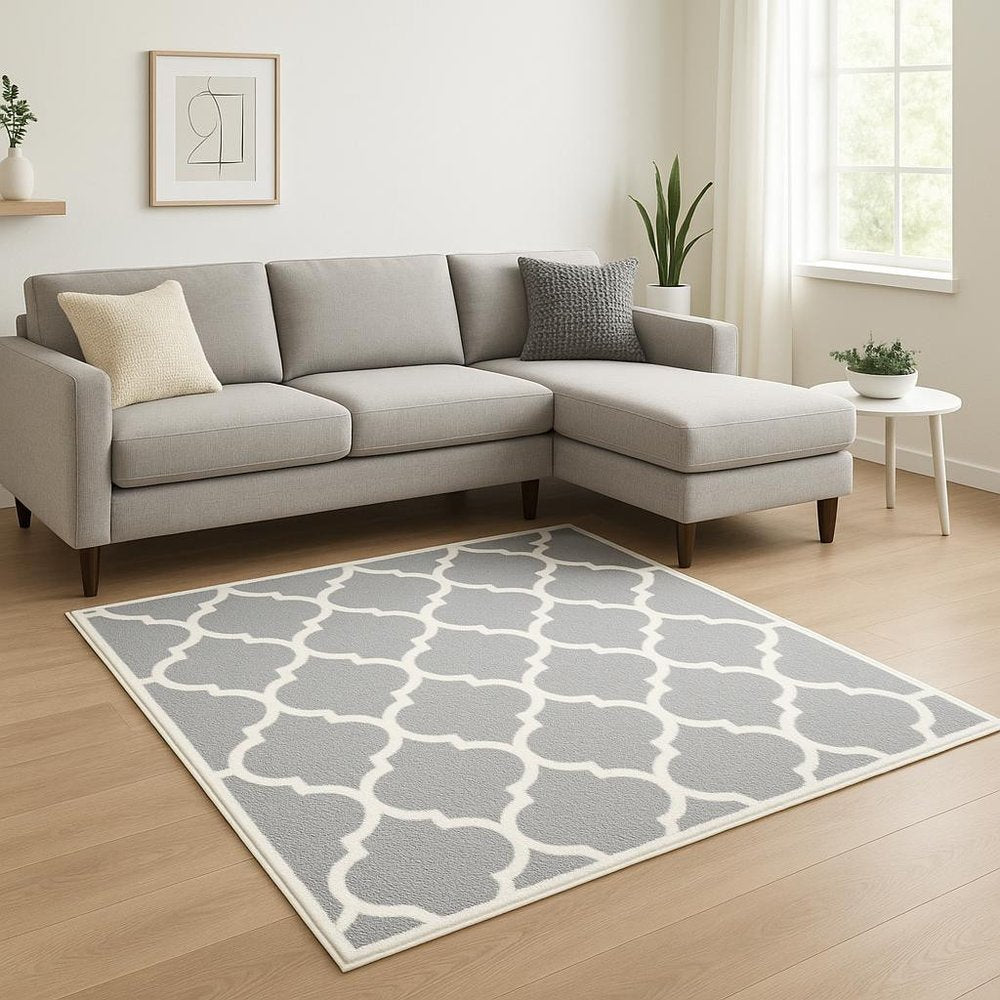 10' X 13' Grey And Ivory Geometric Shag Power Loom Stain Resistant Area Rug