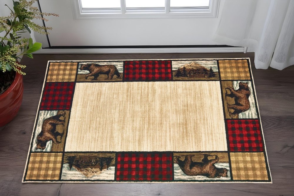 2' X 3' Ivory Southwestern Power Loom Stain Resistant Area Rug
