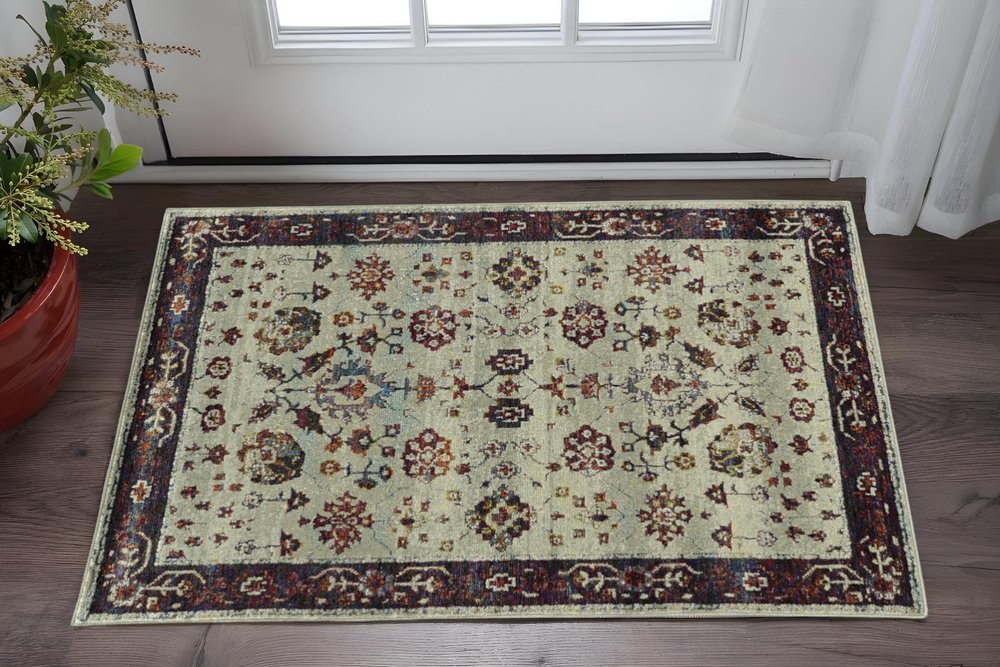 3' X 5' Red and Ivory Oriental Power Loom Area Rug