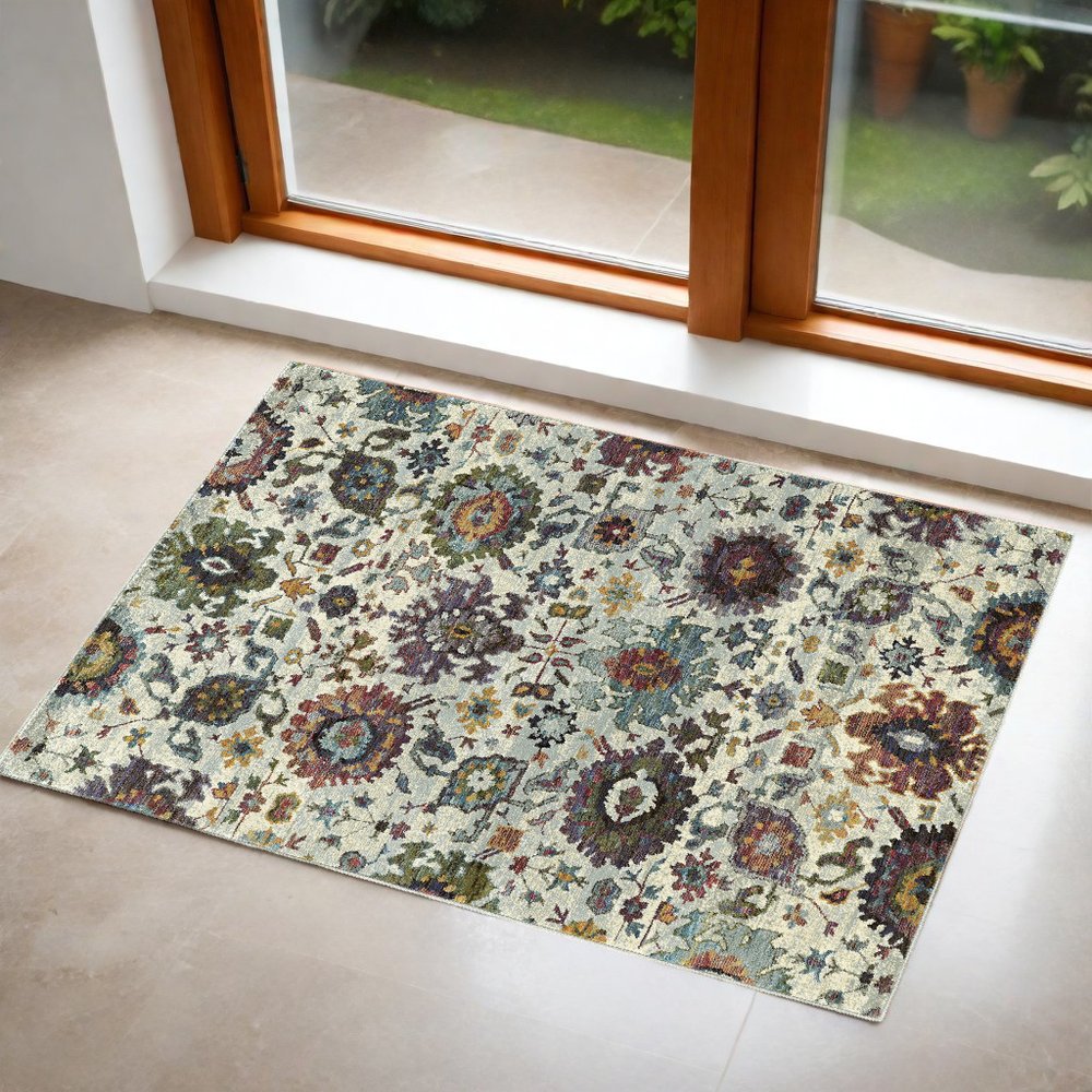 2' X 3' Stone Purple And Green Oriental Area Rug