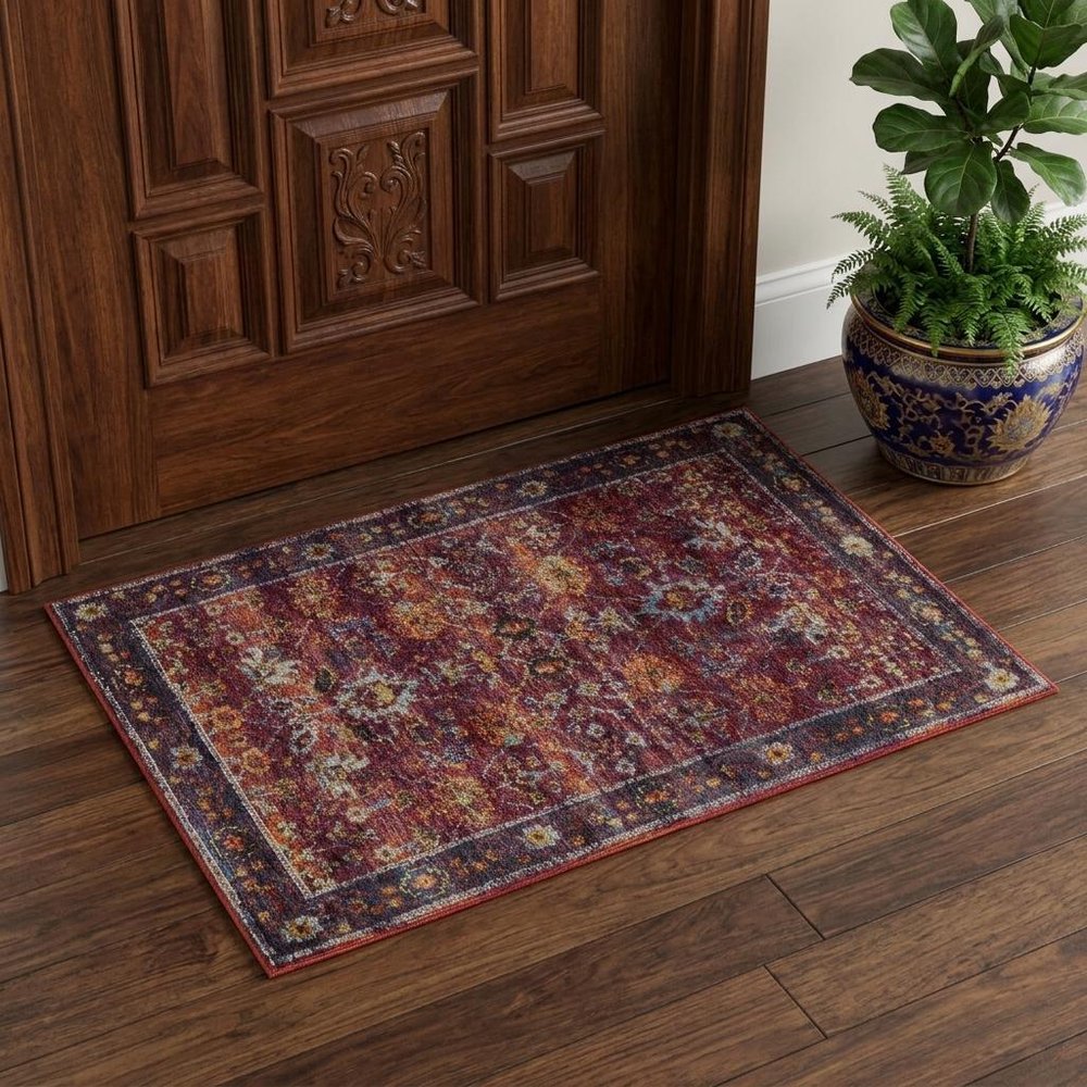 2' X 3' Red Purple And Gold Oriental Area Rug