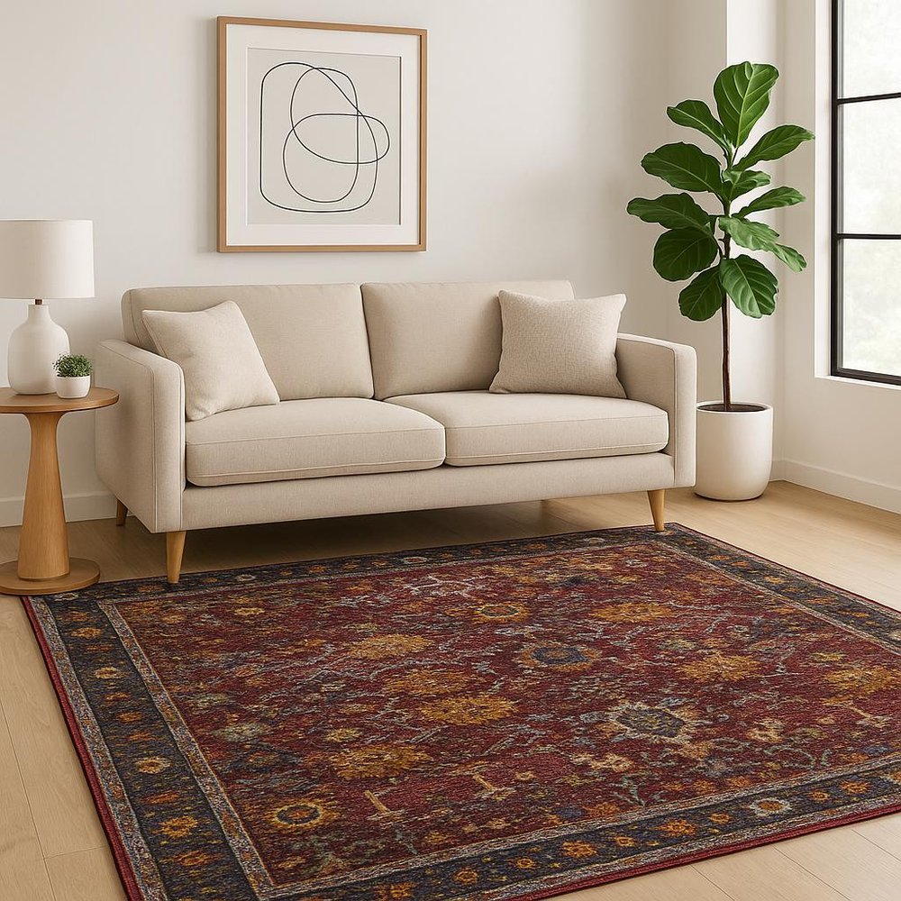 5' X 7' Red Purple Oriental Power Loom Area Rug