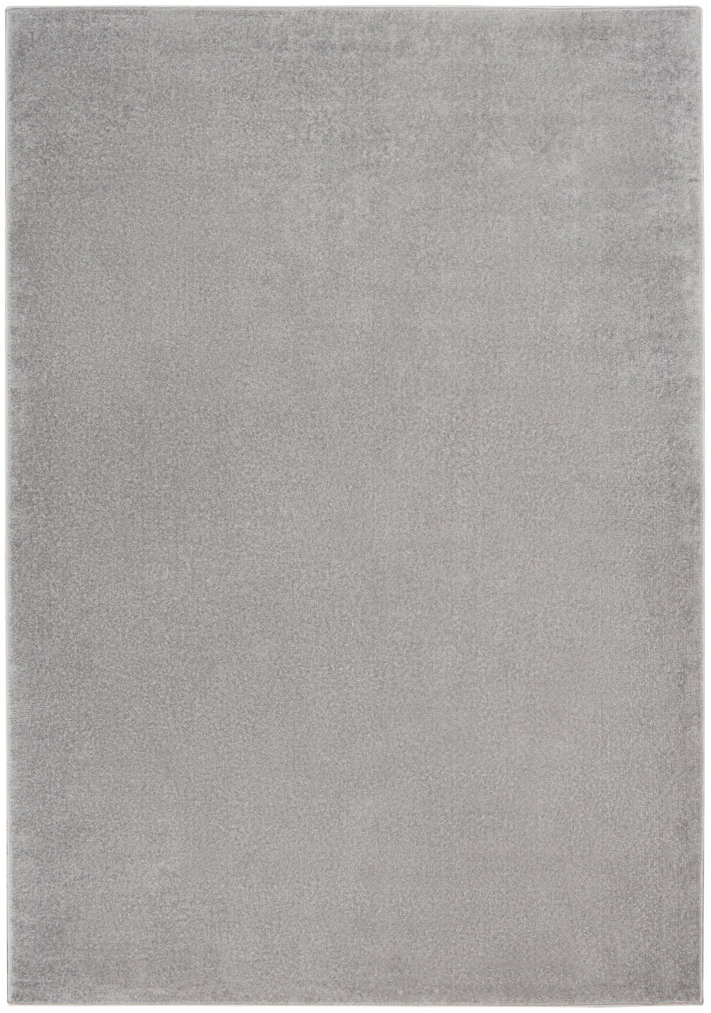 Rectangular light gray outdoor rug with a soft, velvety texture; 6' x 9'.