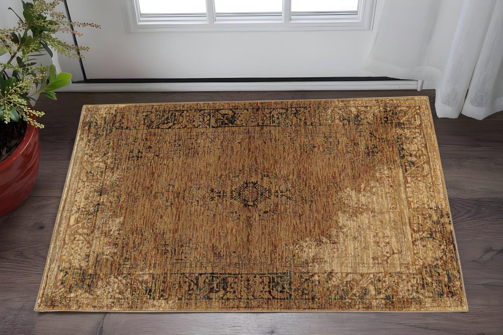 2' X 3' Brown Oriental Power Loom Area Rug