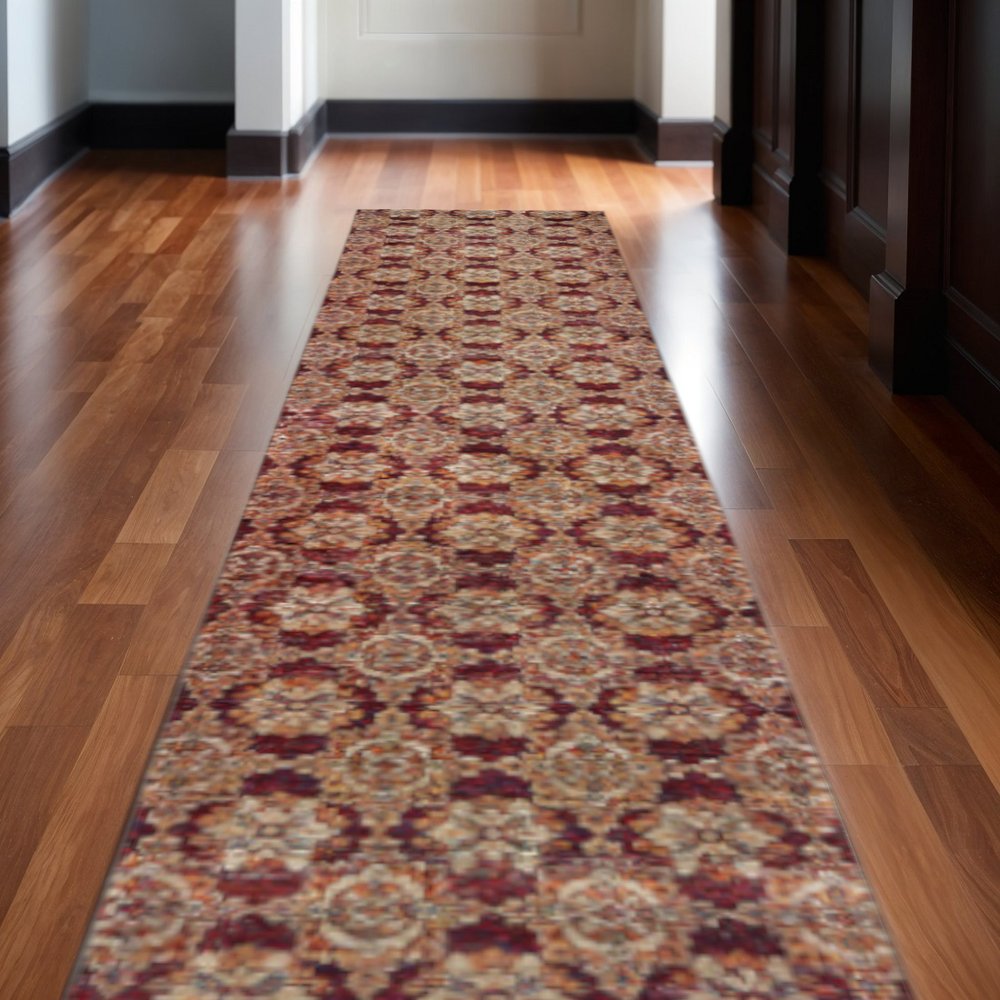 12' Red And Gold Oriental Runner Rug