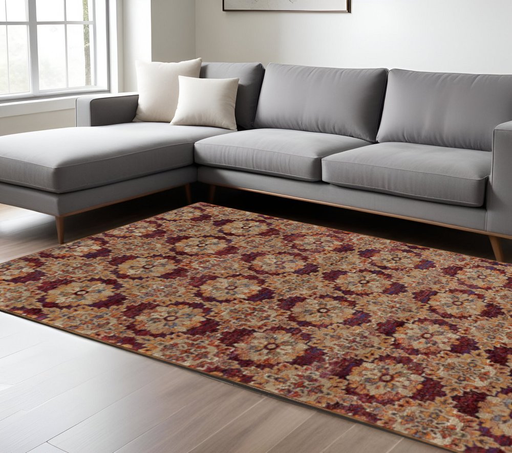 7' X 10' Red and Gold Oriental Power Loom Area Rug