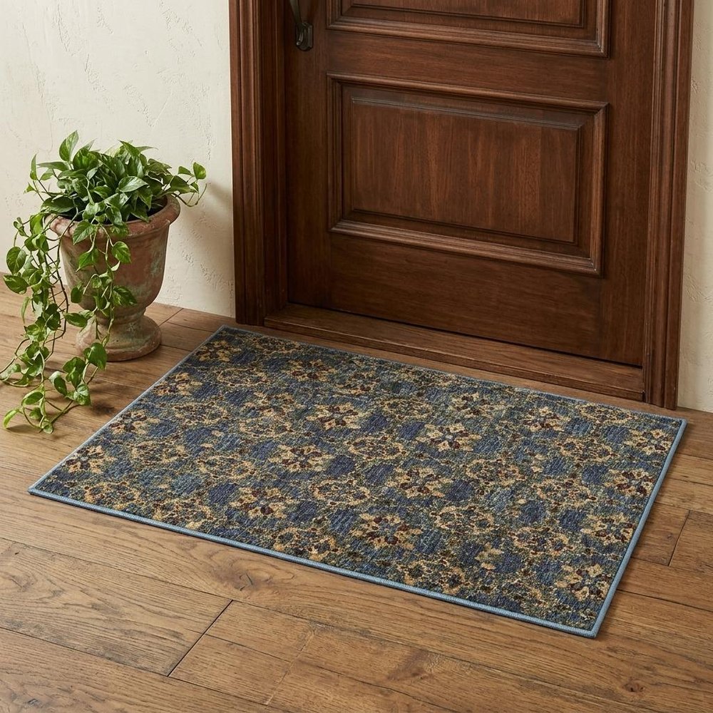 2' X 3' Blue And Gold Oriental Area Rug