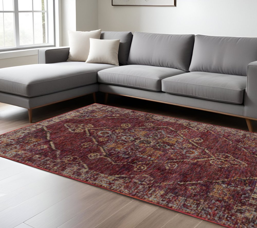 8' X 11' Red and Gold Oriental Power Loom Area Rug