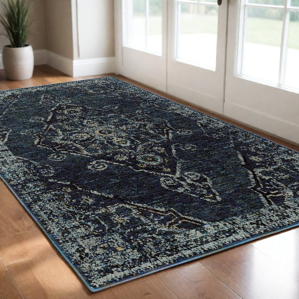 2' X 3' Midnight And Light Blue Oriental Area Rug