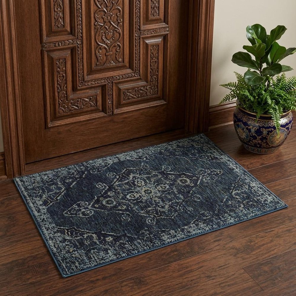 2' X 3' Midnight And Light Blue Oriental Area Rug