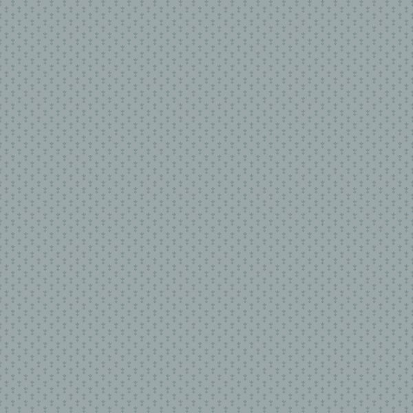 Light gray wallpaper texture with subtle blue-gray four-point floral dot pattern.