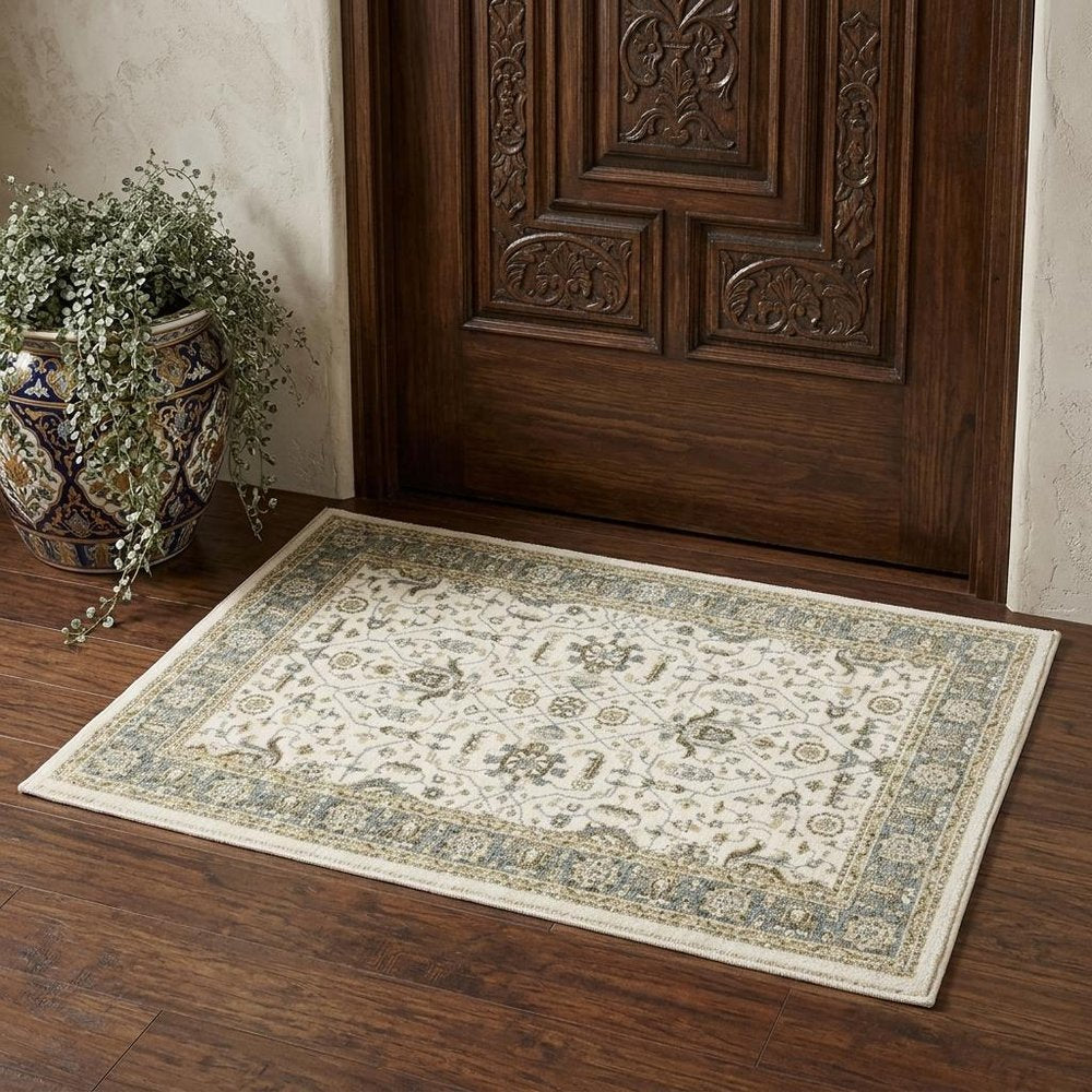 2' X 3' Ivory And Blue Oriental Area Rug