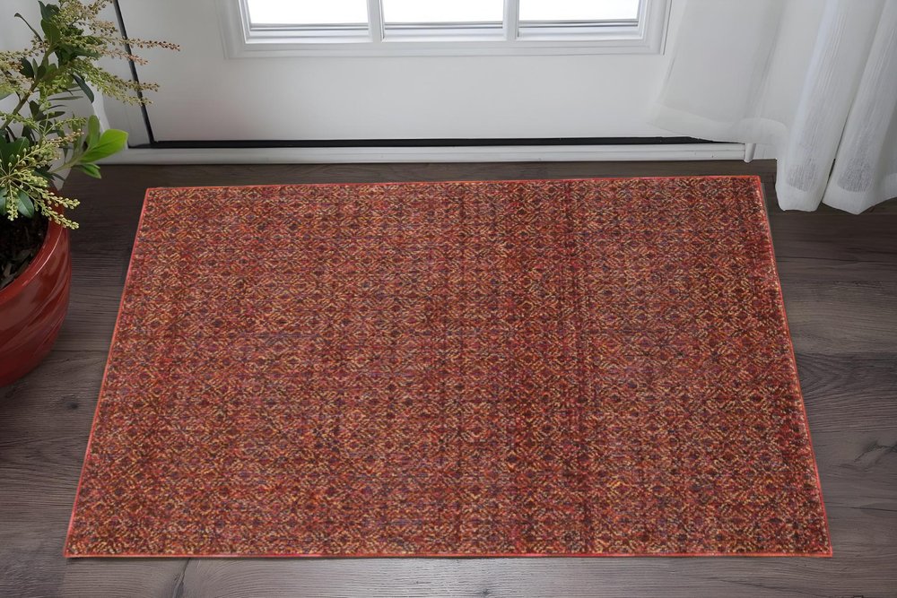 2' X 3' Red and Gold Geometric Power Loom Area Rug