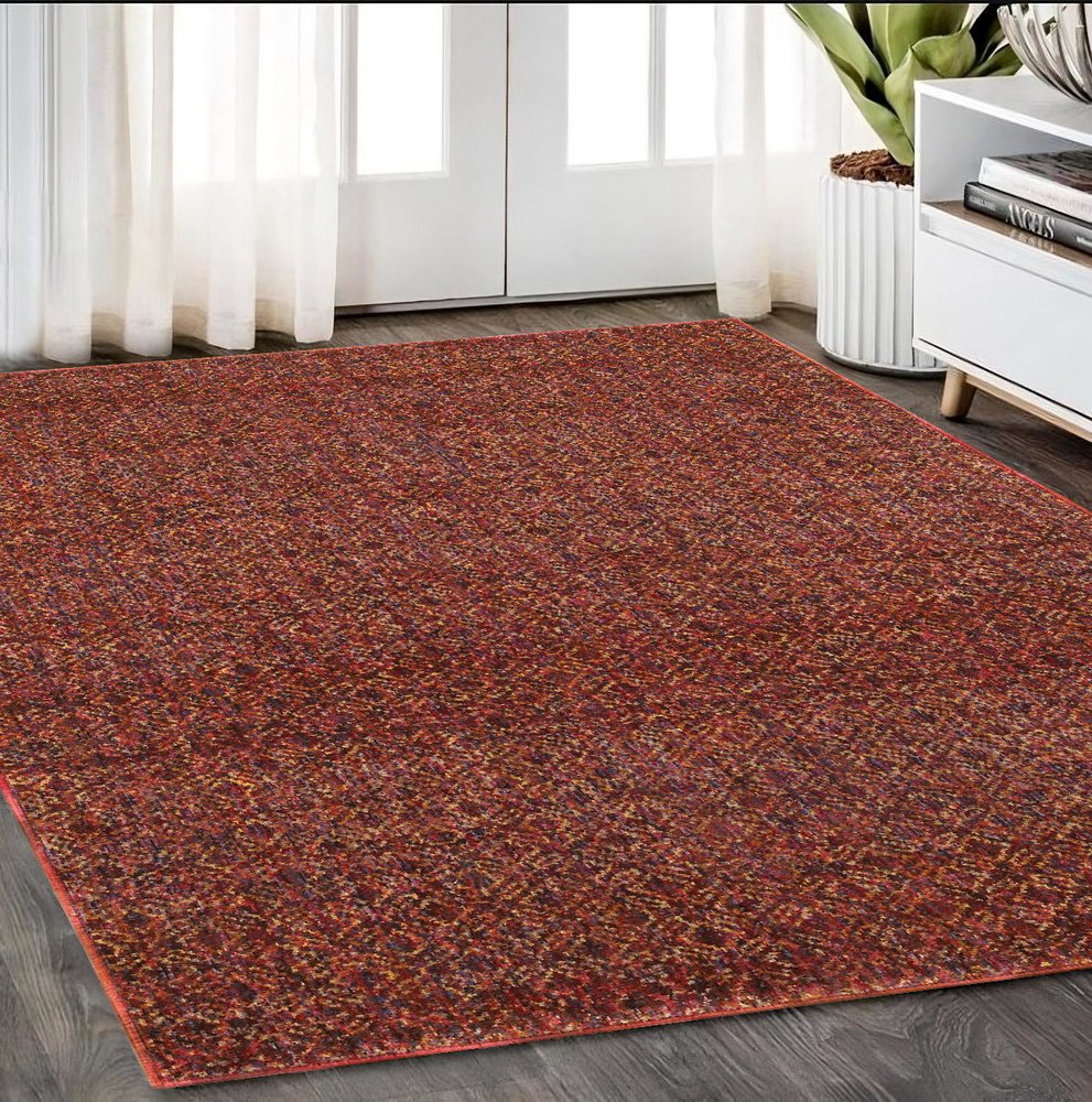5' X 7' Red And Rust Geometric Distressed Area Rug