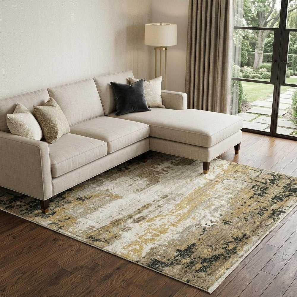 8' X 11' Gray and Black Abstract Power Loom Area Rug With Fringe